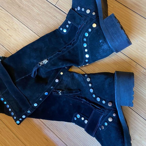 SAM EDELMAN STUDDED BLACK SUEDE LEATHER TALL BOOTS - Picture 6 of 7